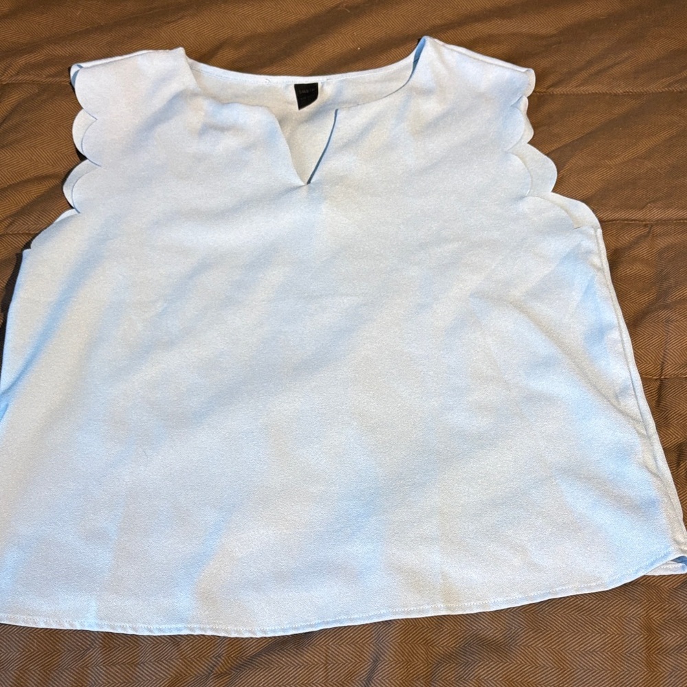 Shein Light Blue Scalloped Blouse